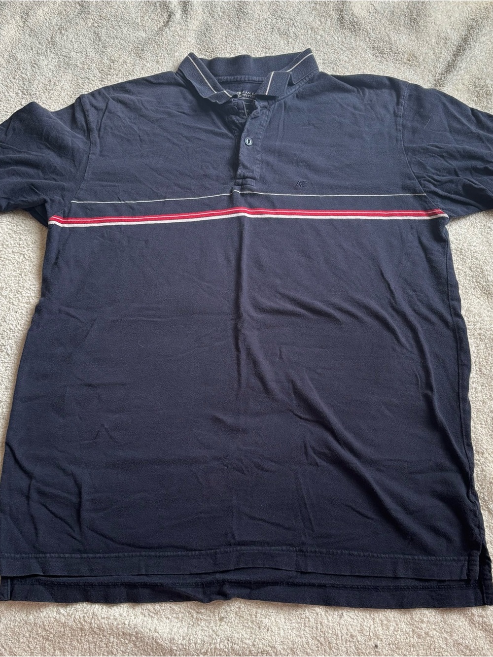 American Eagle Outfitters Navy Polo with Red and White Chest Stripe